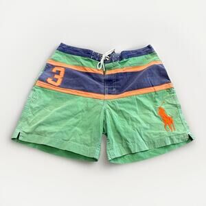 Vtg Polo Ralph Lauren #3 Mens Green Big Pony Lined Swimwear Trunks Size M MEDIUM